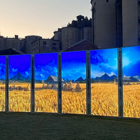 Panel de pantalla de cristal adhesivo de película LED flexible ultrafina para interior, venta al por menor, promoción de marca de pared de vidrio