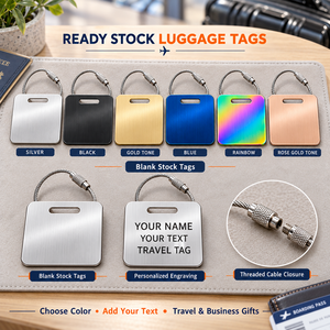 Etiquetas de Equipaje Metálicas Personalizadas con Grabado de Texto, Etiquetas de Identificación Cuadradas para Bolsas de Viaje con Cable de Acero, Regalos Empresariales, Disponibles en Stock - Product Image 4