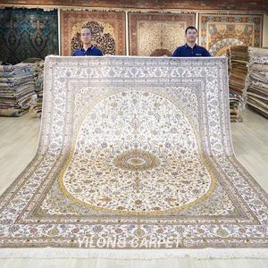 Tapis en soie du Cachemire noué à la main YILONG 8'x10', tapis vintage classique fait à la main, tapis <span class=keywords><strong>Nain</strong></span> à vendre - Product Image 1