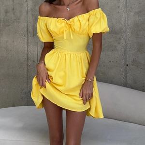 Nouvelles Robes Mini Tendance OEM pour Femmes – Robe d'Été Décontractée en Lin et Coton avec Taille Naturelle, Tissée, Unie et Sexy - Product Image 3