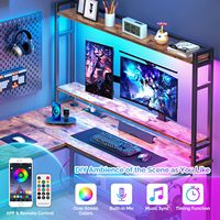 Bureau de jeu en forme de L avec éclairage LED et prises électriques, bureau de télétravail réversible avec support pour écran