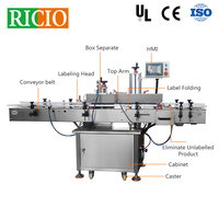 Machine d'étiquetage automatique RICIO Factory ODM pour étiquettes de sécurité autocollantes de boîtes de détergent, application d'étiquettes sur un seul côté à 90 degrés