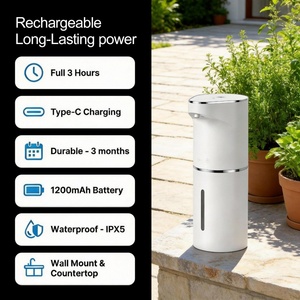Dispensador Automático de Jabón en Espuma Eléctrico, Capacidad de 350 ml, Batería Recargable, Sensor Infrarrojo Montado en la Pared, para Uso en Exteriores/Hogar/Autocaravanas - Product Image 2
