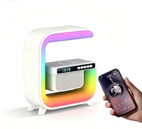 Multifunctional BT Led Night Light Speaker Alarm Clock Wireless Charging Mobile Phone Colorful Subwoofer RGB Light Home