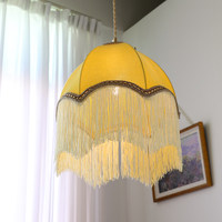 Lustre créatif rétro jaune citron à pampilles, style américain et français vintage, luminaire LED en tissu pour restaurant et chambre à coucher