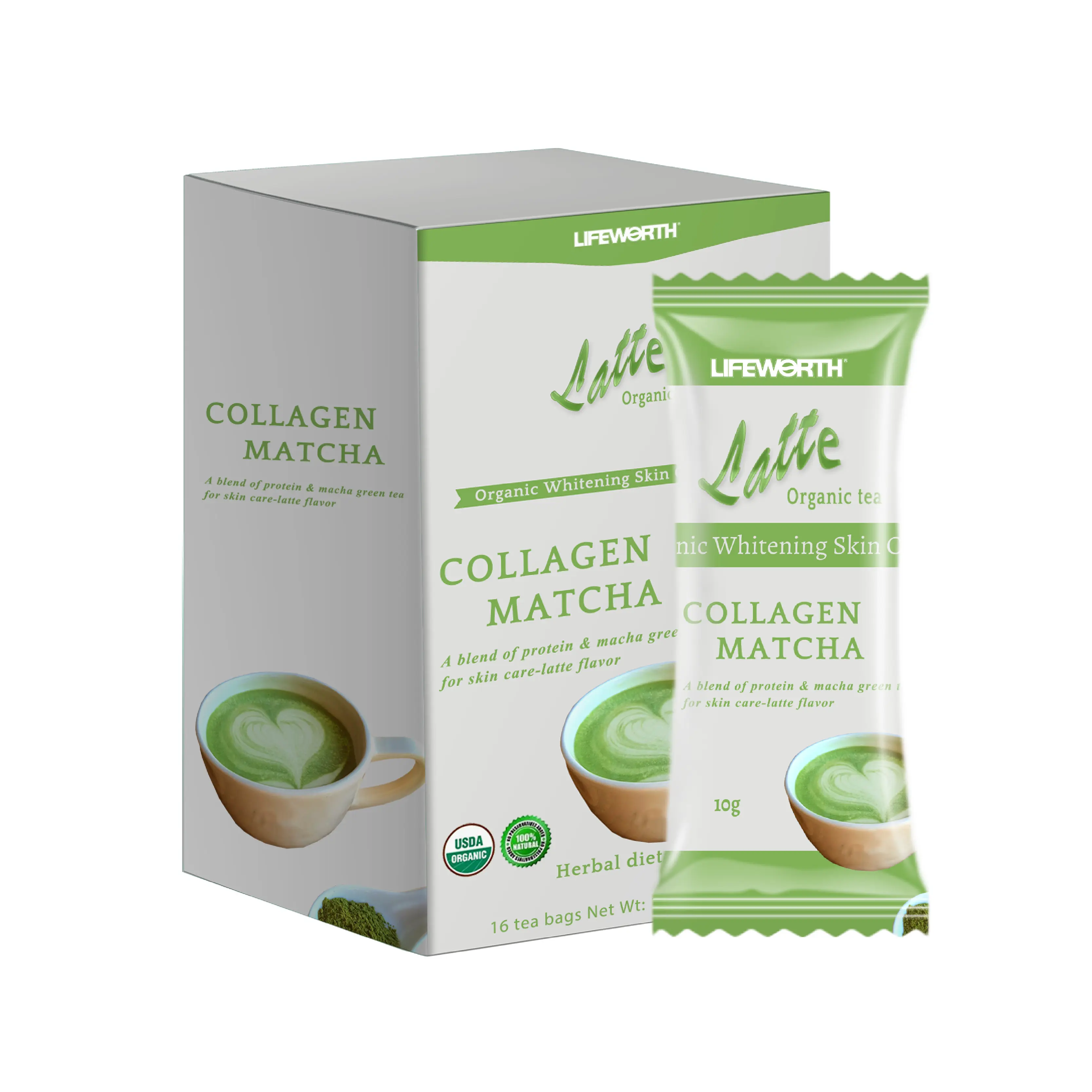 Lifeworth factory private label collagen green tea matcha organic
