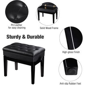 <span class=keywords><strong>Sgabello</strong></span> per <span class=keywords><strong>Pianoforte</strong></span> in Legno e Pelle PU Nero Regolabile in Altezza con Vano Portaoggetti, Vendita all'Ingrosso - Product Image 3