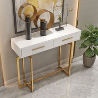 Table console d'entrée en bois d'angle de salon en acier inoxydable avec miroir Design d'art en métal de luxe pour hall d'hôtel
