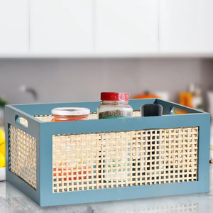 Cadre en bois de bambou et panier de rangement en rotin délicat bacs avec poignée pour la cuisine, la salle de bain et le linge - Product Image 4