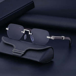 2025 giá rẻ sang trọng thời trang cổ điển không có Vành kính mát vuông nhỏ khung UV400 bảo vệ phụ nữ Kính mát - Product Image 2