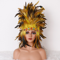 Serre-tête en plumes en gros avec pierres précieuses dorées, idéal pour le Mardi Gras, le carnaval, les costumes de festival, la couronne de fête pour femmes, la mascarade