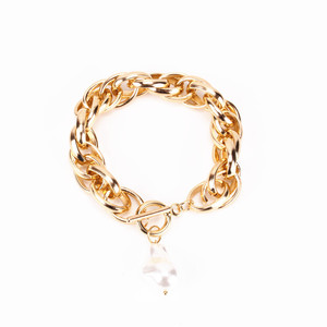 Pulsera de Cadena Dorada Estilo Europeo Americano con Colgante de Perla Barroca, Joyería de Moda para Mujer - Product Image 5