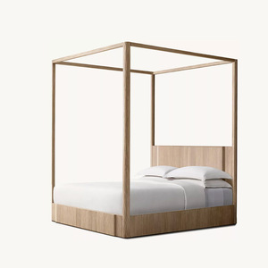Lit à baldaquin scandinave haut de gamme en chêne massif, base plateforme à quatre poteaux, tête de lit basse pour chambre à coucher, personnalisable OEM/ODM - Product Image 2