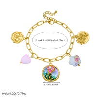 Ensemble de bijoux en acier inoxydable pour femmes, plaque ronde en émail rétro filigranée plaquée or raffiné, motif papillon, bracelet, collier