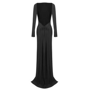 Elegante Abito da Sera <span class=keywords><strong>Nero</strong></span> Senza Schienale, <span class=keywords><strong>Maniche</strong></span> <span class=keywords><strong>Lunghe</strong></span>, <span class=keywords><strong>Schiena</strong></span> Aperta, Lunghezza a Terra, <span class=keywords><strong>Vestito</strong></span> Formale a Sirena con Strascico - Product Image 3