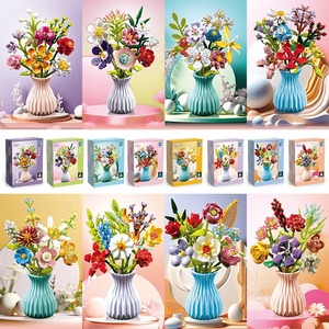 Kit de Construcción de Jarrón con Ramo de Rosas de Juguete para Manualidades, Decoración del Hogar, Flores Artificiales de Plástico, Juego de Bloques de Construcción - Product Image 2