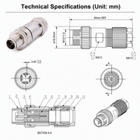 Conector M12 X-Coding de 8 Pines Macho para Montaje en Campo, Enchufe Ethernet Industrial Blindado de Alta Velocidad de 10 Gbps con Protección IP67 a Prueba de Agua