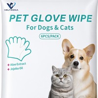 Gants SPA VELTRONA sans rinçage, 6 pièces, hypoallergéniques, à l'aloe vera et au jojoba, lingettes pour animaux de compagnie, pour chiens et chats, désodorisantes