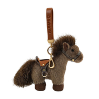 Porte-clés personnalisé en peluche petit cheval mignon, adorable animal en peluche moelleux, breloque de sac, mascotte cheval en peluche avec sangle en cuir