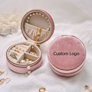 Boîtes à bijoux en velours portable, logo personnalisé, rangement pour pendentif, collier, bracelet, forme, fermeture à glissière, coussin en velours - Product Image 1