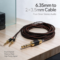Câble audio-vidéo auxiliaire amélioré, souple, DIY, OEM, en argent pur, 6,35 mm, 2x3,5 mm, mâle-mâle, stéréo, pour écouteurs, haut-parleur/microphone