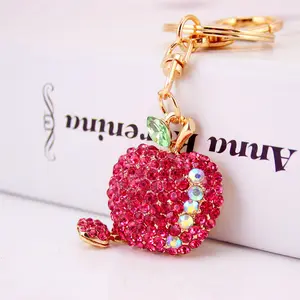 creative cute diamond apple car keychain female bag accessories key chain fruit metal keychain (KC009C)