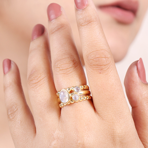 <b>Adjustable</b> 925 Sterling <b>Silver</b> Rainbow Moonstone Gemstone <b>Ring</b> 18K Gold Plated Trendy Unisex for Wedding Party Accessory - Product Image 2