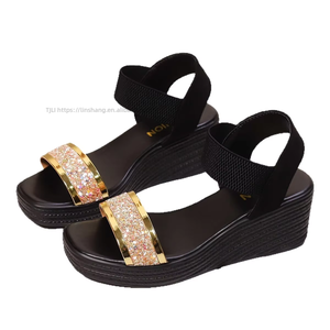 Nouvelles sandales compensées élastiques à paillettes pour femmes, style européen et américain, à plateforme et semelle épaisse, pour l'été - Product Image 5
