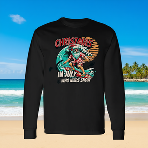 T-shirt à manches longues « Noël en juillet » avec motif Père Noël sur le surf, tenue de vacances d'été à la plage - Product Image 3