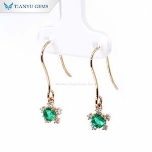 Tianyu 4mm redondo laboratorio Esmeralda aro pendientes 10K 14K 18K oro amarillo sólido Moissanite diamante joyería personalizada regalos para mujeres - Product Image 3