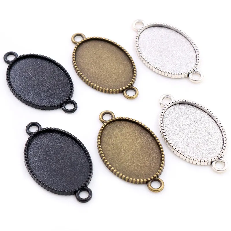 18x25mm Inner Size Pendant Connector Blank Base Setting Oval Cabochon Cameo Bezel Trays Setting DIY Jewelry Supplies