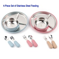Ventouse en silicone, assiette en acier inoxydable, bol pour aliments complémentaires pour bébé, vaisselle d'alimentation pour enfants