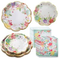 62 pièces Assiettes en carton et serviettes jetables robustes pour fêtes, mariages, baby showers et événements spéciaux, incluant des assiettes de 16,7 pouces, 16,9 pouces et des serviettes de 30,65 pouces