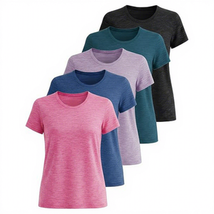 Lot de 5 t-shirts d'entraînement pour femmes, hauts athlétiques à manches courtes, chemises de sport Fitness Yoga Gym, grandes tailles disponibles - Product Image 1