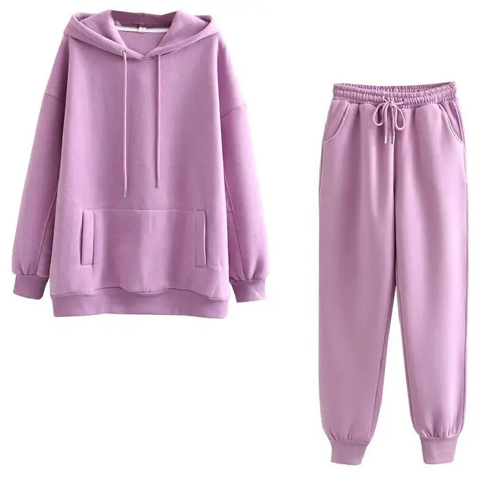 Bộ Đồ 2 Món Cho Nữ, Bộ Áo Nỉ Và Quần Hoodie Bằng Cotton 2020 Lông Cừu Dày Mùa Thu Đông 100%