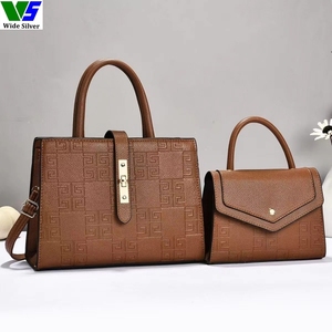 Ensemble de sacs pour femme en cuir PU gaufré de couleur argentée personnalisée, <span class=keywords><strong>sac</strong></span> à main et <span class=keywords><strong>mini</strong></span> <span class=keywords><strong>sac</strong></span> bandoulière, vente directe d'usine - Product Image 1