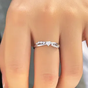 Anillos de dedo de plata 925 con piedra clásica en forma de corazón de boda cruzada de doble capa para mujer joyería anillo de corazón Plata de Ley 925
