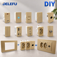 DELEFU Panneau de commutation mural modulaire en aluminium couleur or champagne, prise murale norme brésilienne NBR 118mm, clé de fonction combinée DIY 16A 250V