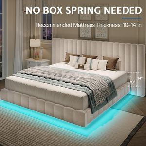 เตียงพร้อมไฟ LED จากโรงงานขายส่ง หัวเตียงขนาดใหญ่ ดีไซน์ทันสมัย หุ้มกำมะหยี่ แบบลอยตัว เป็นมิตรกับสิ่งแวดล้อม ทนทาน พร้อมที่เก็บของ - Product Image 5