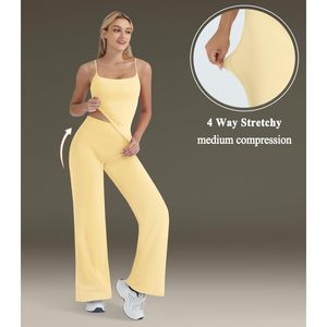 Workout Sets For Women Padded Tank Tops Matching Straight Leg Yoga Outfits <b>Spaghetti</b> Strap Square Neck Breathable 2 Piece Set - Product Image 5