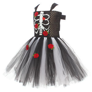 Costume de mariée fantôme crâne effrayant pour filles, robe de sorcière d'<span class=keywords><strong>horreur</strong></span> d'Halloween, robe de carnaval noire et rouge, déguisement avec voile et chaussettes - Product Image 5