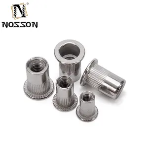 SS304สแตนเลส A2-70 Rivet ถั่วผู้ผลิต M3 M4 M5 M6 M8 M10 M12แบนหัวเปิด End Knurled ร่างกายแทรก Rivet อ่อนนุช