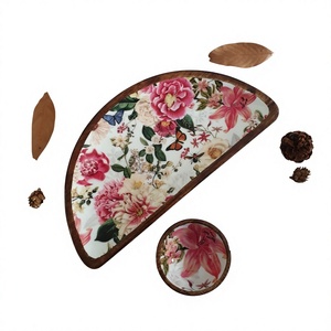LIVING CRAFT Bandeja Decorativa de Madera Floral con Cuenco para Salsas |   Plato de Servir Multifuncional con Diseño Botánico Tradicional de Luna, Decorativo - Product Image 1