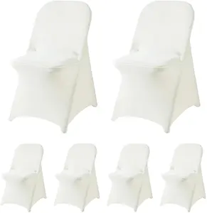 Ivory Stretch Spandex Folding Chair Slipcovers, Dining Room Chair Covers Stretch Chair Slipcovers Protector for Wedding, Banquet