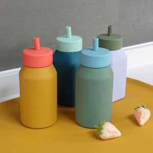 Custom Eco Friendly Kids Silicone Water Bottle With <b>Straw</b> Portable Leakproof Children School Drinking <b>Cup</b> Toddler Wholesale - Product Image 1