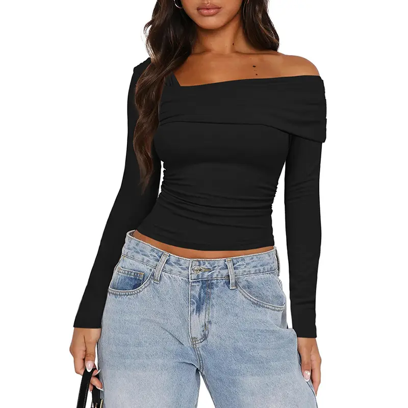 hot sale one shoulder long sleeve women's blouses & shirts 2023 western fashion sexy tops fall women's clothing