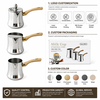Cafetière turque HC Wholesale 350-720ml en acier inoxydable avec poignée en bois, bec verseur en forme d'aigle, couvercle anti-éclaboussures, ensemble de 3 pièces, OEM 6 pièces pour café et vente au détail