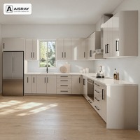 Meuble de cuisine en acrylique au design contemporain, aménagement en L, dimensions personnalisées, boîtes en panneaux mélaminés et rangements extractibles