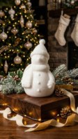 Statues de Père Noël et Bonhomme de Neige en Marbre Blanc avec Logo Personnalisé STONEKOCC, Souvenirs de Noël, Cadeaux pour la Décoration de Noël