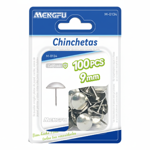 Mengfu M-0134 Chiodini Argentati da 9mm, Set da 100 Pezzi per Ufficio e Casa, Fabbricati in Cina - Product Image 2